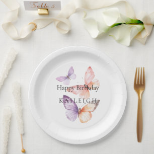Assiettes En Carton Papillons de lavande violet Pêche Anniversaire