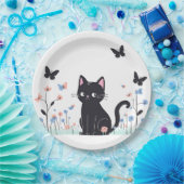 Assiettes En Carton Papillons d'observation des chats noirs (Fête)
