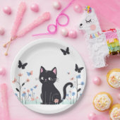Assiettes En Carton Papillons d'observation des chats noirs (Fête)