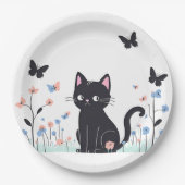 Assiettes En Carton Papillons d'observation des chats noirs (Devant)