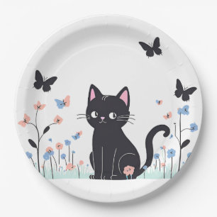 Assiettes En Carton Papillons d'observation des chats noirs