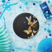 Assiettes En Carton Papillons d'or et de blanc (Fête)