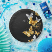 Assiettes En Carton Papillons d'or et de blanc (Fête)