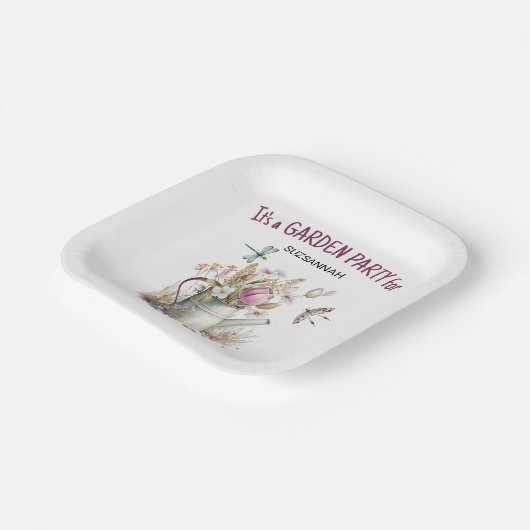 Assiettes En Carton Papillons du jardin floral libellules Aquarelle (Angulaire)