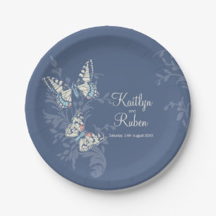 Assiettes En Carton Papillons encastrés corail bleu ivoire art mariage