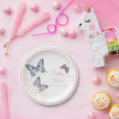 Assiettes En Carton Papillons encrés corail blanc art mariage (Fête)