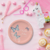 Assiettes En Carton Papillons encrés corail bleu foncé art mariage (Fête)