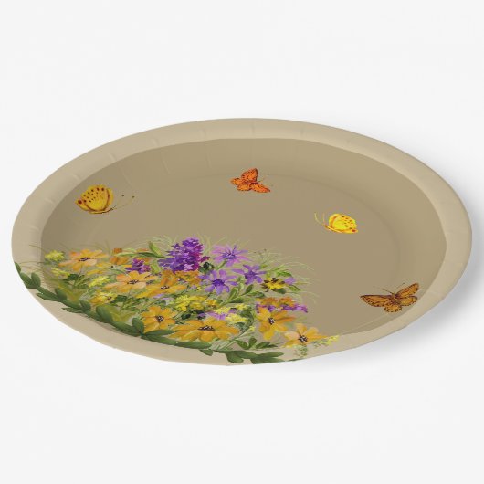 Assiettes En Carton Papillons et fleurs (Angle)