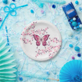 Assiettes En Carton Papillons Et Fleurs De Cerisiers Rose Blanc (Fête)