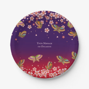 Assiettes En Carton Papillons et fleurs de Sakura pourpres personnalis