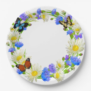 Assiettes En Carton Papillons et Fleurs sauvages