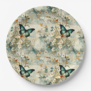Assiettes En Carton Papillons et fleurs Vintages colorés (6)