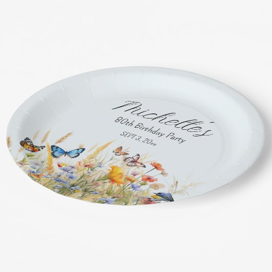 Assiettes En Carton Papillons fleur sauvage Oiseaux Surprise 80e (Angle)