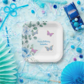 Assiettes En Carton Papillons Floral Bleu pourpre Or Anniversaire (Fête)