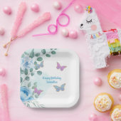 Assiettes En Carton Papillons Floral Bleu pourpre Or Anniversaire (Fête)