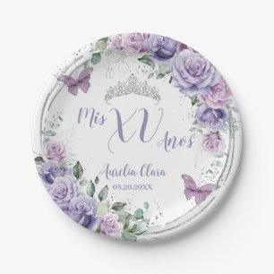 Assiettes En Carton Papillons floraux Lilac Chic violet Quinceañera