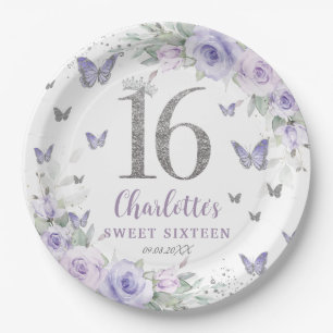 Assiettes En Carton Papillons floraux violets lavande doux 16