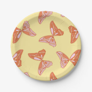 Assiettes En Carton Papillons jaune, orange et rose