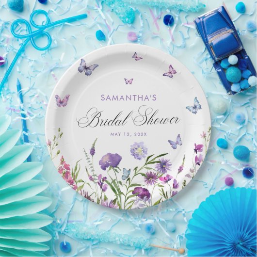 Assiettes En Carton Papillons modernes Floral Fête des mariées violet (Fête)