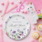 Assiettes En Carton Papillons modernes Floral Fête des mariées violet (Fête)