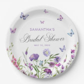 Assiettes En Carton Papillons modernes Floral Fête des mariées violet (Devant)