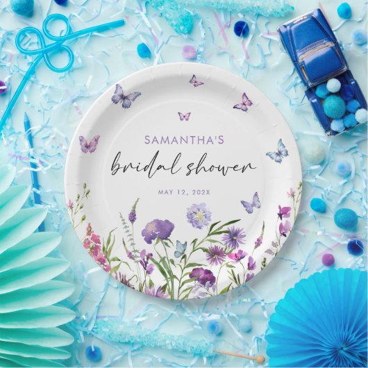 Assiettes En Carton Papillons modernes Floral Fête des mariées violet (Fête)