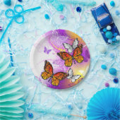 Assiettes En Carton Papillons Monarque sur Arrière - plan pourpre (Fête)