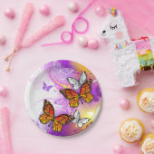 Assiettes En Carton Papillons Monarque sur Arrière - plan pourpre (Fête)