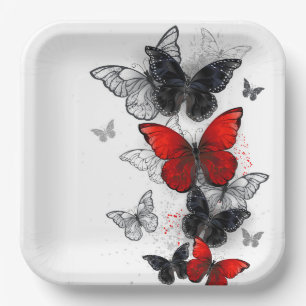 Assiettes En Carton Papillons noirs et rouges volants