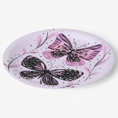 Assiettes En Carton Papillons noirs, roses, violets (Angle)