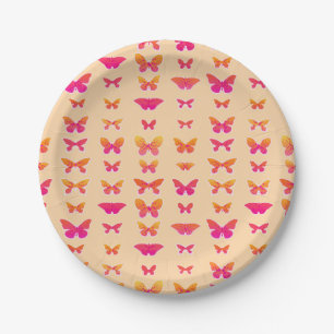 Assiettes En Carton Papillons, orange tendre, rose corail, or