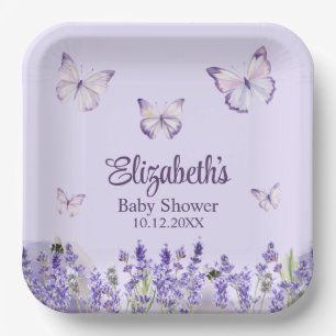 Assiettes En Carton Papillons pourpres et Baby shower de prêteurs