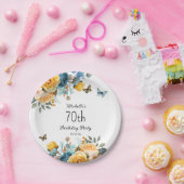 Assiettes En Carton Papillons Rose Dusty Jaune 70e anniversaire (Fête)