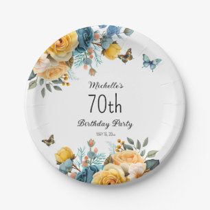 Assiettes En Carton Papillons Rose Dusty Jaune 70e anniversaire