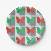 Assiettes En Carton Papillons rouges et verts (Devant)