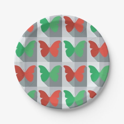 Assiettes En Carton Papillons rouges et verts (Devant)