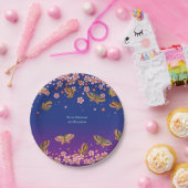 Assiettes En Carton Papillons Sakura Blossoms Bleu Personnalisé (Fête)