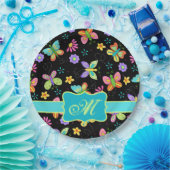 Assiettes En Carton Papillons Whimsy moderne Monogramme Turquoise noir (Fête)