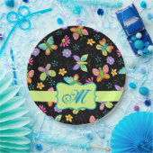 Assiettes En Carton Papillons Whimsy modernes Monogramme vert noir (Fête)