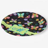 Assiettes En Carton Papillons Whimsy modernes Monogramme vert noir (Angle)