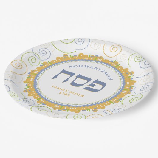 Assiettes En Carton Pâque White Jerusalem Swirl Hébreu Nom (Angle)