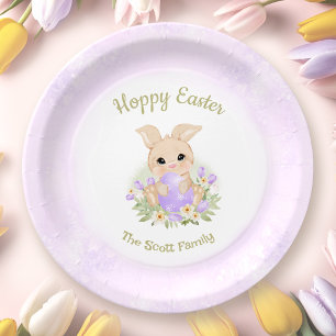Assiettes En Carton Pâques Brunch Chasse aux oeufs Lapin pourpre Nom d