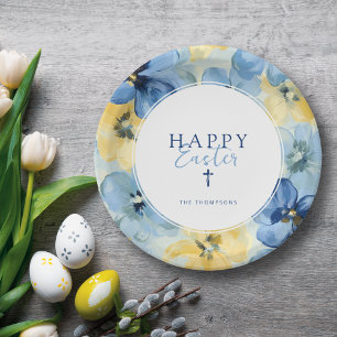 Assiettes En Carton Pâques Brunch Vacances Croix chrétienne Floral Ble