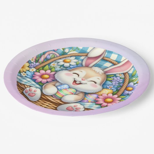 Assiettes En Carton Pâques joyeuses avec du lapin mignon, des oeufs et (Angle)