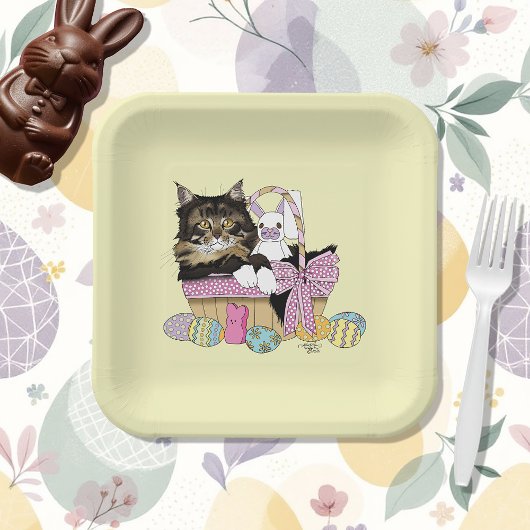 Assiettes En Carton Pâques Panier Tabby Kitten