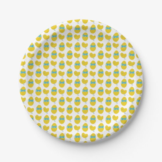 Assiettes En Carton Pâques Poulet et Motif d'oeufs (Devant)