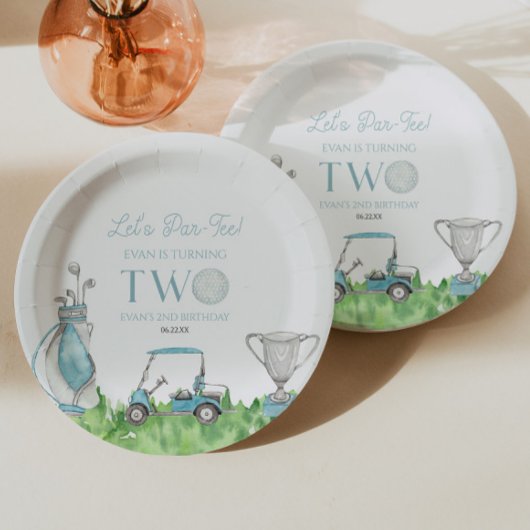 Assiettes En Carton Par-Tee Blue Golf 2e fête d'anniversaire