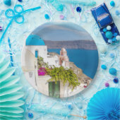 Assiettes En Carton Paradis Grec. Peinture d'aquarelle de Santorini (Fête)