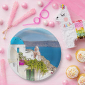 Assiettes En Carton Paradis Grec. Peinture d'aquarelle de Santorini (Fête)