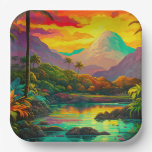 Assiettes En Carton Paradis tropical coloré de l'île